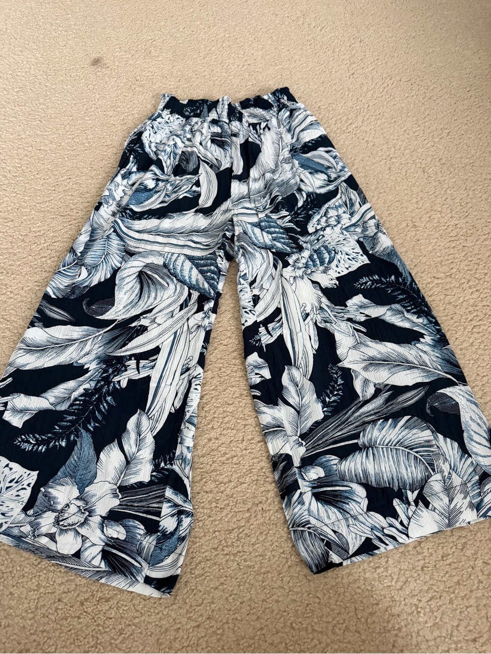 Grace Navy and White Wide-Leg Tropical Pants